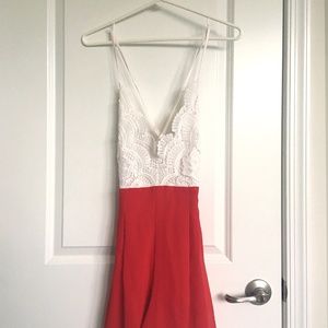 Backless / Cross Back Red and White Romper